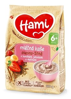 Hami mléčná kaše Ovesná - žitná s banánem, jahodami a malinami (od ukonč. 6. měsíce) 1x210 g